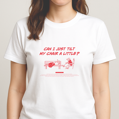 Tシャツ_XLサイズ_ホワイト『ちょっと、席たおしてもいいですか？』